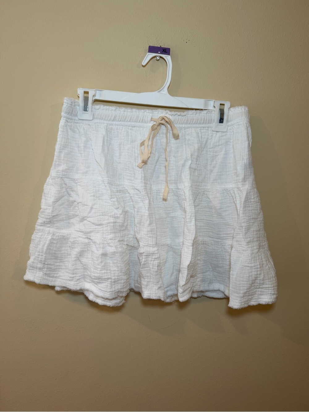 aerie White Textured Tiered Drawstring Skirt